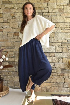 Tasha Cushion Cotton Driftwood Bloom Pant Navy